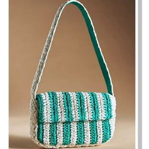 NWOT Anthropologie Striped Raffia Shoulder Bag Green Retro Cream Chic Street